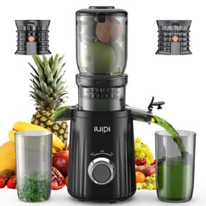 Cold Press Juicer, IUIPI Fit Whole Fruit and Vegetable Slow Masticating Juicer Machines, 4.3'' Large Feed Chute, 250W Juice Extractor Machine, High Juice Yield, BPA Free, Easy to Clean with Brush