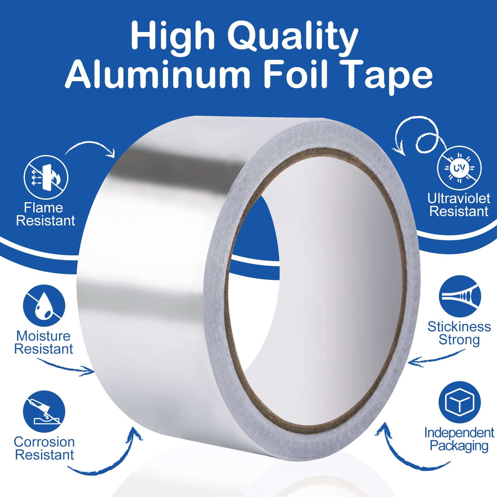 NUITPY 3 Pack Aluminum Foil Tape, 3.9 mil 2" x 150 Feet Total Foil Tape, Silver High Temperature Tape, Metal Tape, Seal HVAC Tape, Insulation Foil Tape for Ductwork, HVAC, Dryer Vent, Seal