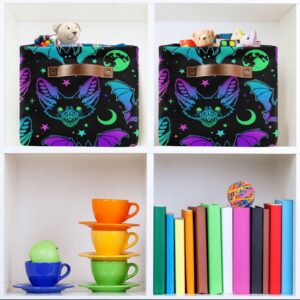 ZENWAWA Storage Cube Cool Bats Print Collapsible Fabric, Large Foldable Open Organizer Bins Baskets with PU Handles 1 Pack