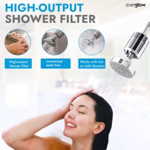 EVERGLOW High-Output Shower Filter, 100% Removes Chlorine, Moisturizes Dry Itchy Skin, Skin and Hair, Helps with Dandruff, Eczema and Vitamin C Infused and Water Softener, 4.7” - Chrome