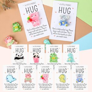 wonderjune 9 sets little resin animal pocket hug bulk small emotional support gifts with inspirational positive pocket hug card for appreciation coworker staff friends family gifts (cute style)