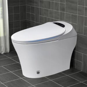 zevemomo tankless smart toilet with bidet built in, approach auto open & soft close lid, foot sensing, heated seat, warm water and dry, modern toilet with off-seat auto flush, remote control, white