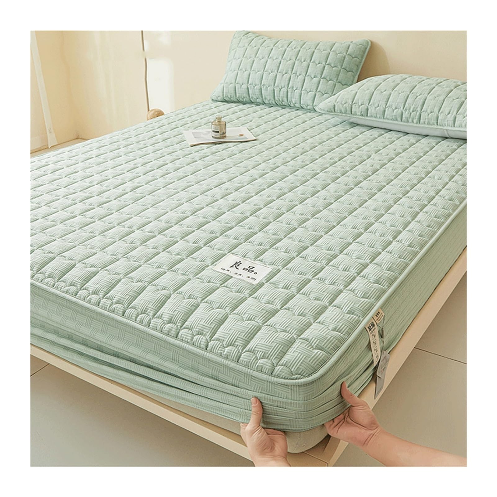 LFSPHQEC Quilted Fitted Mattress Protector 11"" Deep Mattress Pad Elastic Fitted Mattress Cover Mattress Topper for Twin Small Double Full Queen Super King Bed(Green,90x200+28cm)