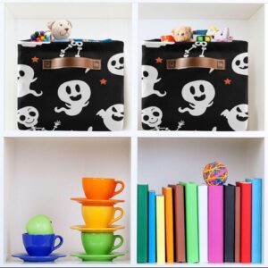 ZENWAWA Collapsible Fabric Storage Cube Ghost Skulls Print, Large Foldable Open Organizer Bins Baskets with PU Handles 1 Pack