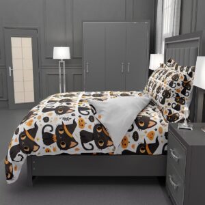 Lokaluo 3D Printed Duvet Cover Twin Size Pumpkin Lights Ghost Cat Star Bat Twin Duvet Cover Set for Kids Adults Ghost Festival Themed Bedding Sets Halloween 3 Pcs Comforter Cover with 2 Pillowcases