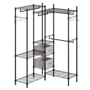 BELLEZE Over The Washer and Dryer Clothes Drying Rack, Laundry Room Organization Storage Rack with Adjustable Shelves, Hooks and Drawers, Space Saver Closet Rack for Living Room