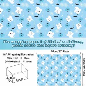 12 Sheets Halloween Wrapping Paper Blue Ghost Pumpkin Bat Printed Gift Wrap Paper Folded Flat Art Decorative Paper for Happy Boo Day Gifts Wrapping Baby Shower DIY Crafts, 19.7 x 27.5 inch