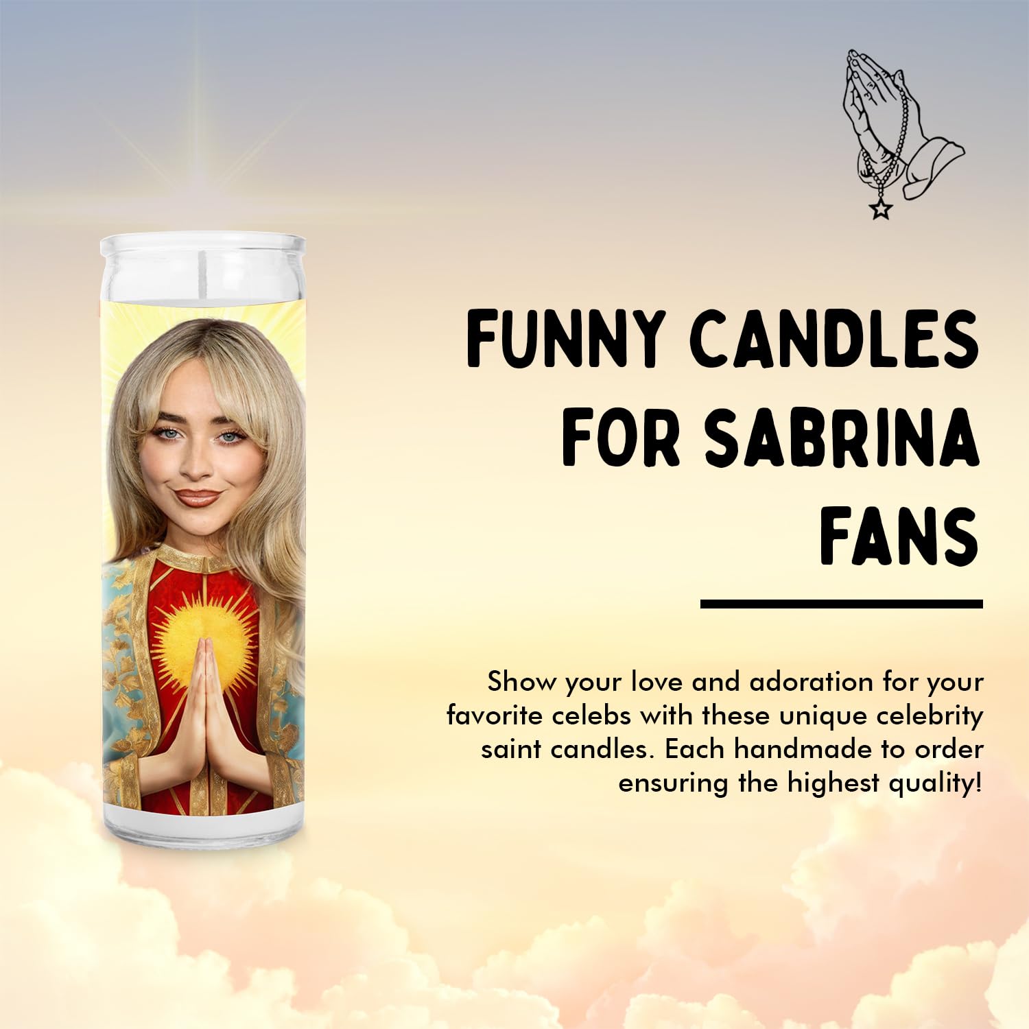 Sabrina Celebrity Prayer Candle - Funny Saint Candle - Novelty Votive Candles - Handmade in USA - Celeb Novelty Pop Music Gift