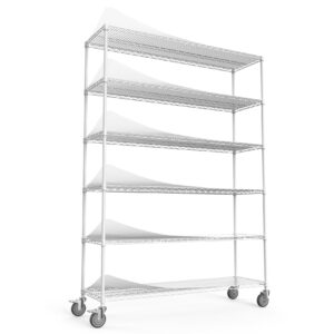 nicbex 6-tier heavy duty storage shelving unit with adjustable shelves wire shelving with wheels and 6000lbs load metal shelf for kitchen, pantry, and bathroom,60" w x 18" d x 82" h, white