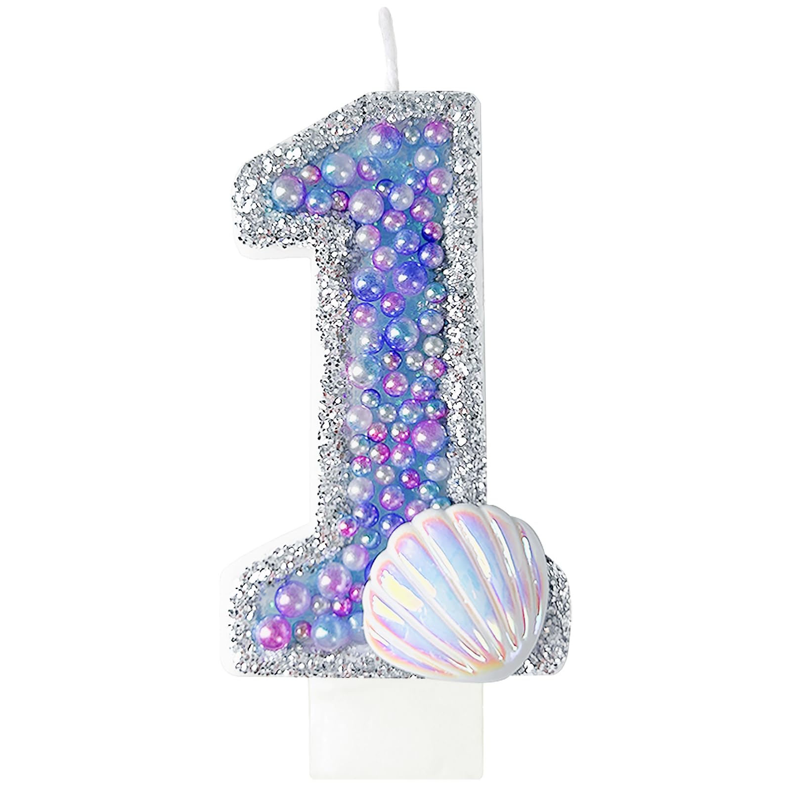 laackys Birthday Candles, Pink Shell Sequins Blue Purple Pearl Boy Girl Birthday Cake for Mermaid Birthday Theme Birthday Decorations Candle Party Supplies Number 4 Candle (1)