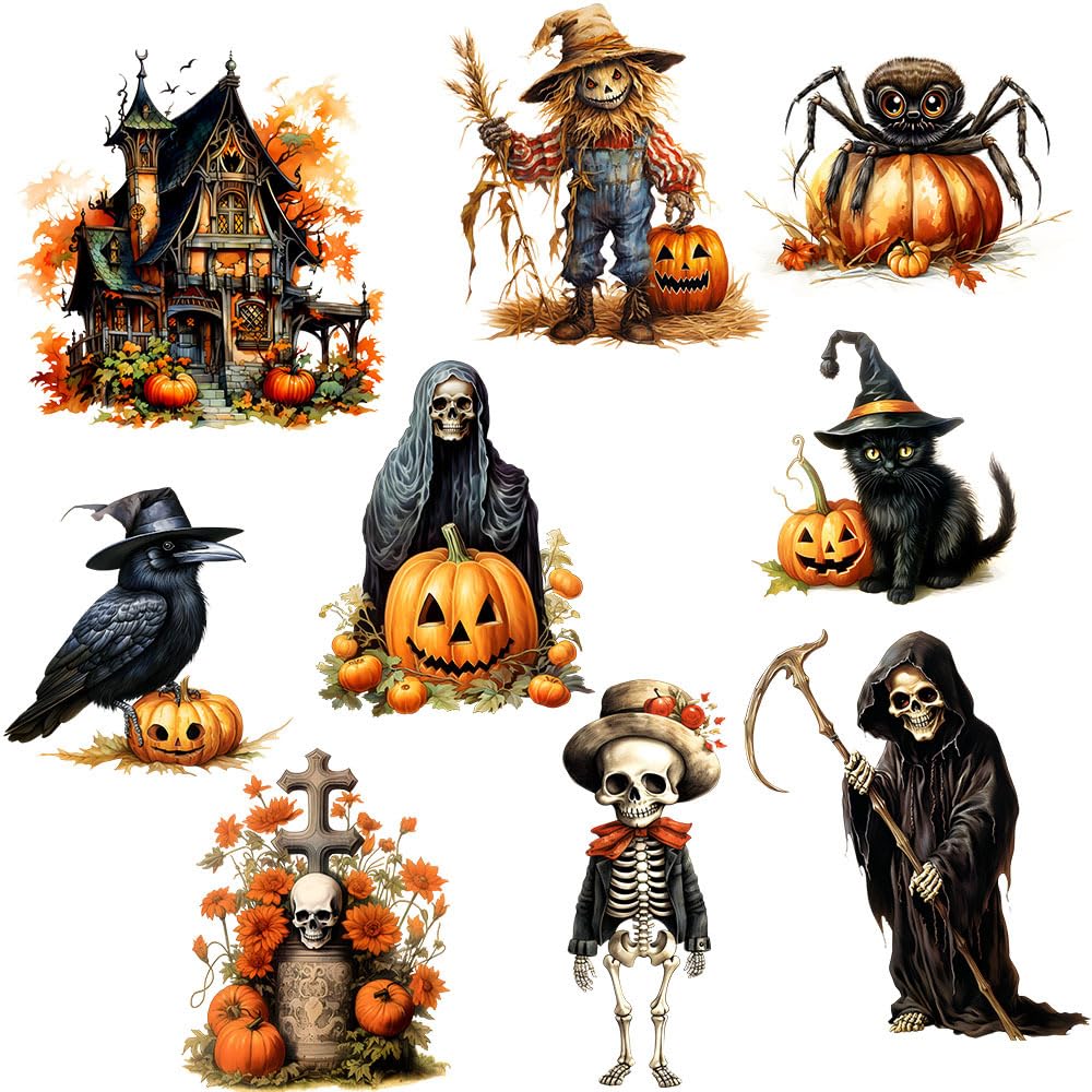 Mirabuy Halloween Wall Stickers Witch Bats Pumpkin Crow Spooky Castle Scarecrow Wall Decals for Halloween Decorations, MB-Halloween-Sticker-1