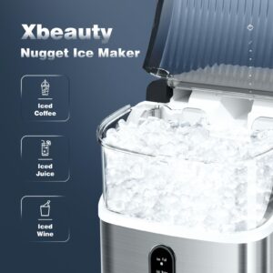 Nugget Ice Maker Countertop Up to 35lbs of Ice a Day,Self-Cleaning Nugget Ice Maker,Removable Ice Basket&Scoop for Home/Kitchen/Office/Party,Stainless Steel