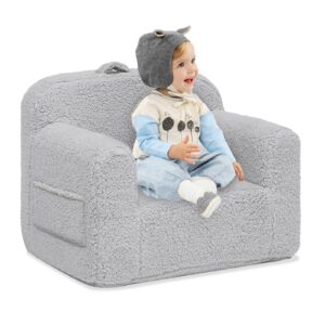 gottkesoch kids chairs for toddler, comfy sherpa toddlers chair, kid couch reading armchairs for boys and girls playroom (light grey)