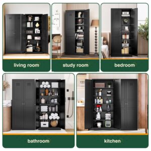 Letaya Black Storage Cabinet with Adjustable Shelves-Metal Home Kitchen Pantry Cabinets with Doors,Organization Locker for Cupboard/Bedroom/Dining/Living/Bathroom/Office/Garage Room