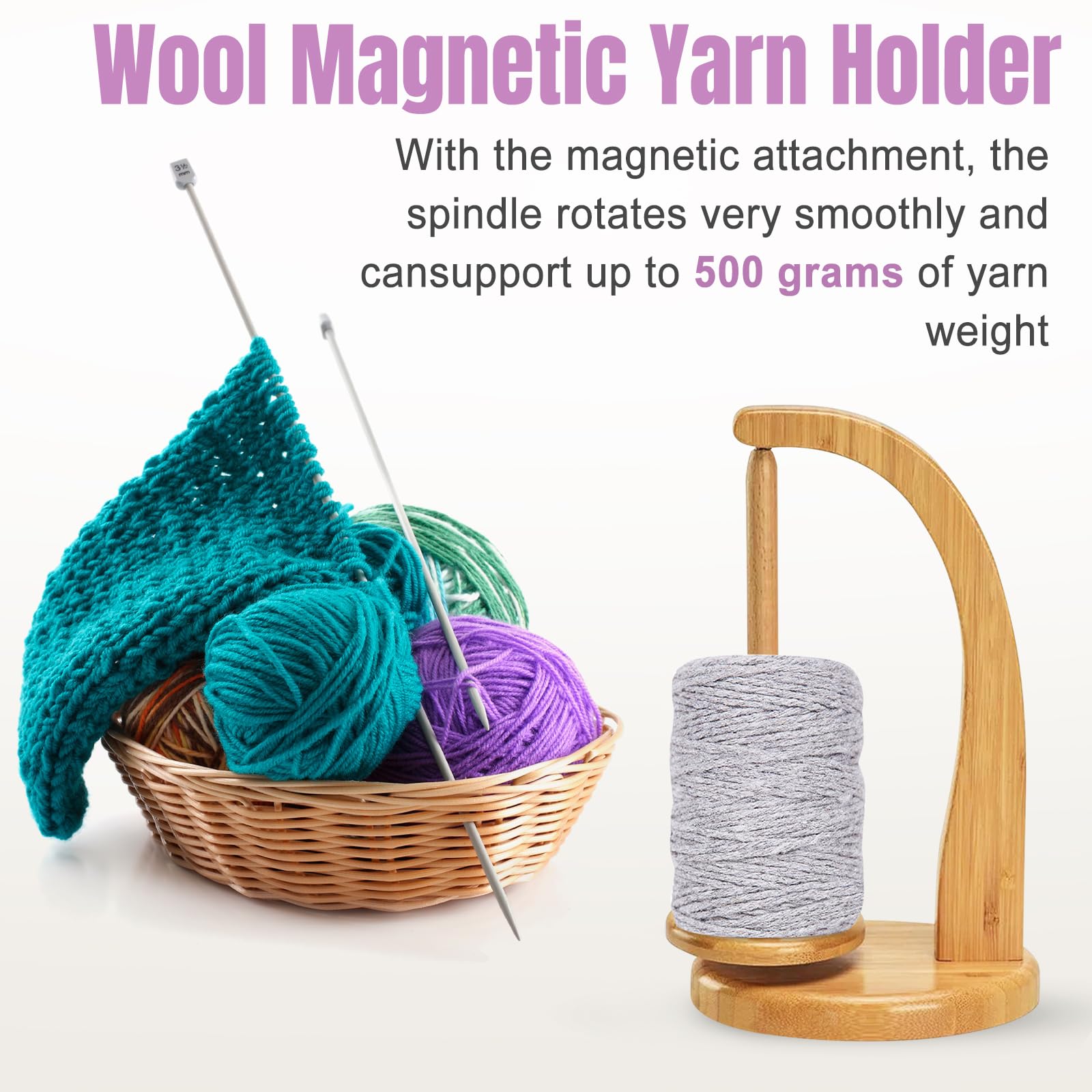 Yarn Spinner,Yarn Ball Holder, Yarn Holder for Crocheting,Wooden Yarn Spinner for Crocheting with Magnetic Metal Twirling Mechanism and Anti - Slip Pads Crochet Gift for Knitting Lovers,1 Spindle