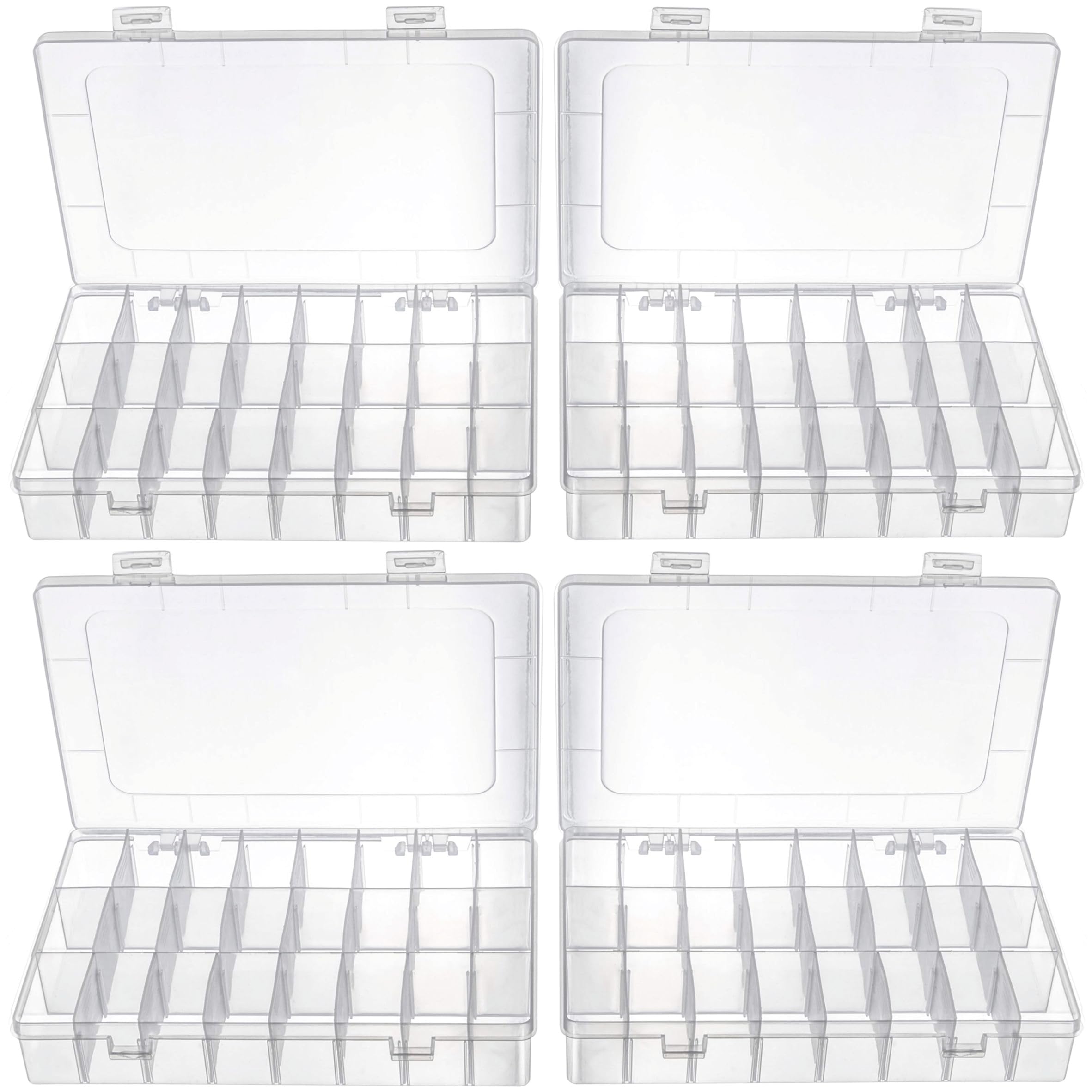 LZLMQSSA 24 Grids Transparent Plastic Organizer Box With Dividers, Adjustable Compartment Plastic Craft Storage Container, Small Parts Storage Box, Small Tool Organizer Storage Box（4 Pack）