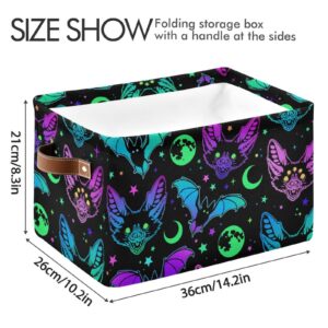 ZENWAWA Storage Cube Cool Bats Print Collapsible Fabric, Large Foldable Open Organizer Bins Baskets with PU Handles 1 Pack