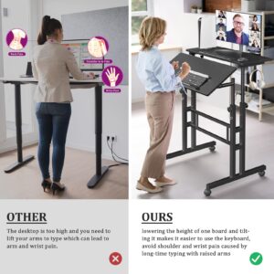 Small Standing Desk with Wheels, Stand Up Desk, Mobile Desk, Portable Standing Desk on Wheels, Standing Desk for Walking Pad, Rolling Desk Adjustable Height, Rolling Computer Desk, Tall Desk on Wheels