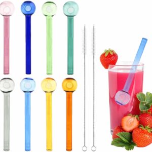 TMXAOK 8 Pieces Glass Straws, 4inch Glass Straws Shatter Resistant with Cleaning Brush, Bar Drinking Glass Swizzle, Glass Stirrers for Cocktail, Smoothies, Coffee, Juice(B-style)