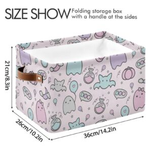 ZENWAWA Storage Cube Kawaii Halloween Print Collapsible Fabric, Large Foldable Open Organizer Bins Baskets with PU Handles 1 Pack