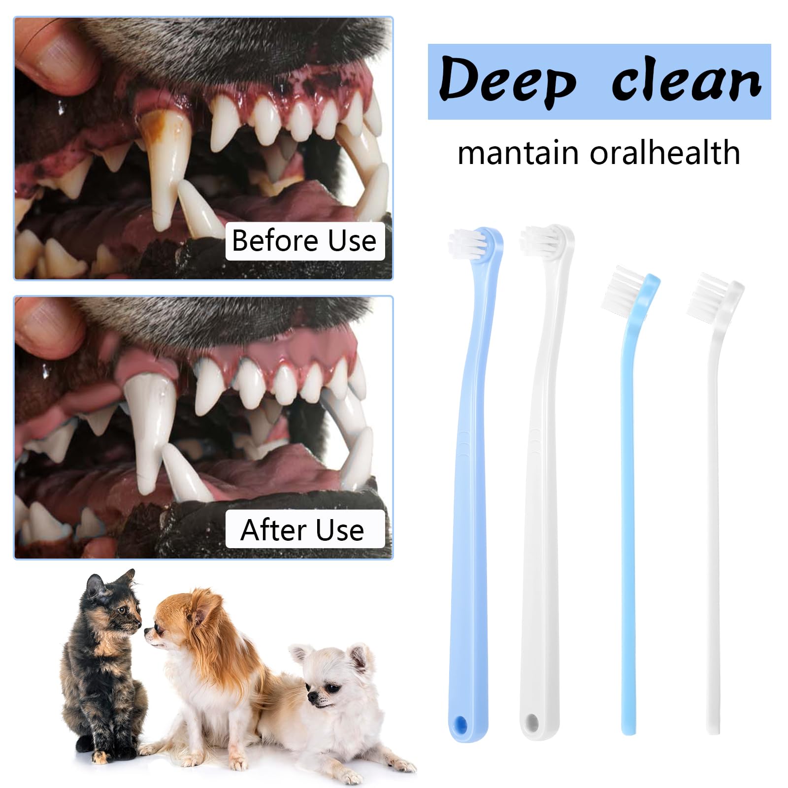 Teaaha 4 Pack Small Dog Toothbrush Super Soft Round&Pointed Puppy Tooth Brush with Soft Bristles for Dogs Cats and Kittens Teeth Cleaning & Protecting, Pet Dental Convenient Care Tooth Brushing Kit