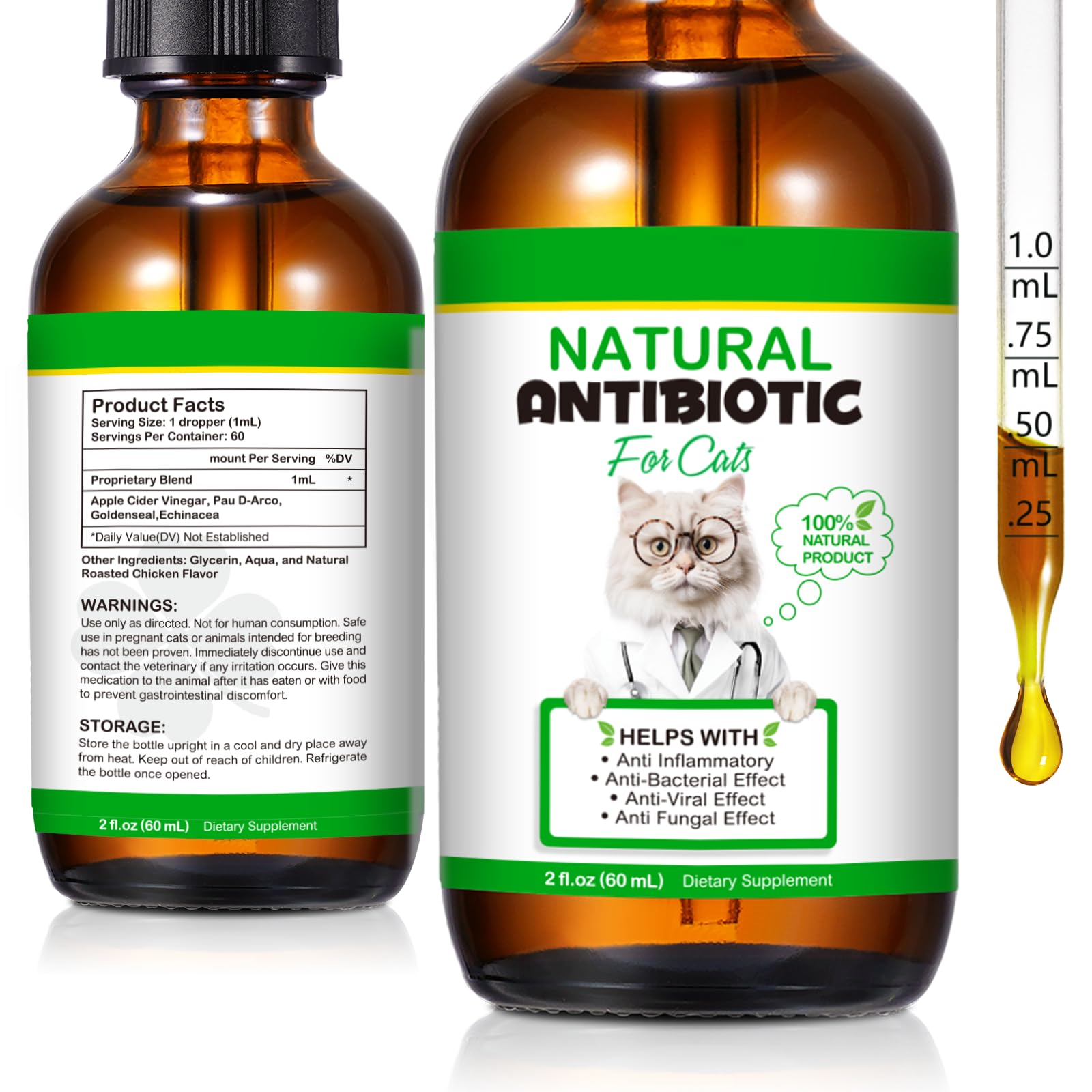 Antibiotics for Cats, 2 Oz Natural Cat Antibiotics Supports for UTI Cat Immune Support, Cat Multivitamin, Cat Itch Relief, Cat Allergy Support, Chicken Flavor