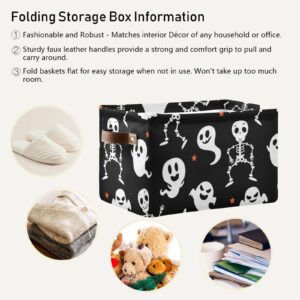 ZENWAWA Collapsible Fabric Storage Cube Ghost Skulls Print, Large Foldable Open Organizer Bins Baskets with PU Handles 1 Pack