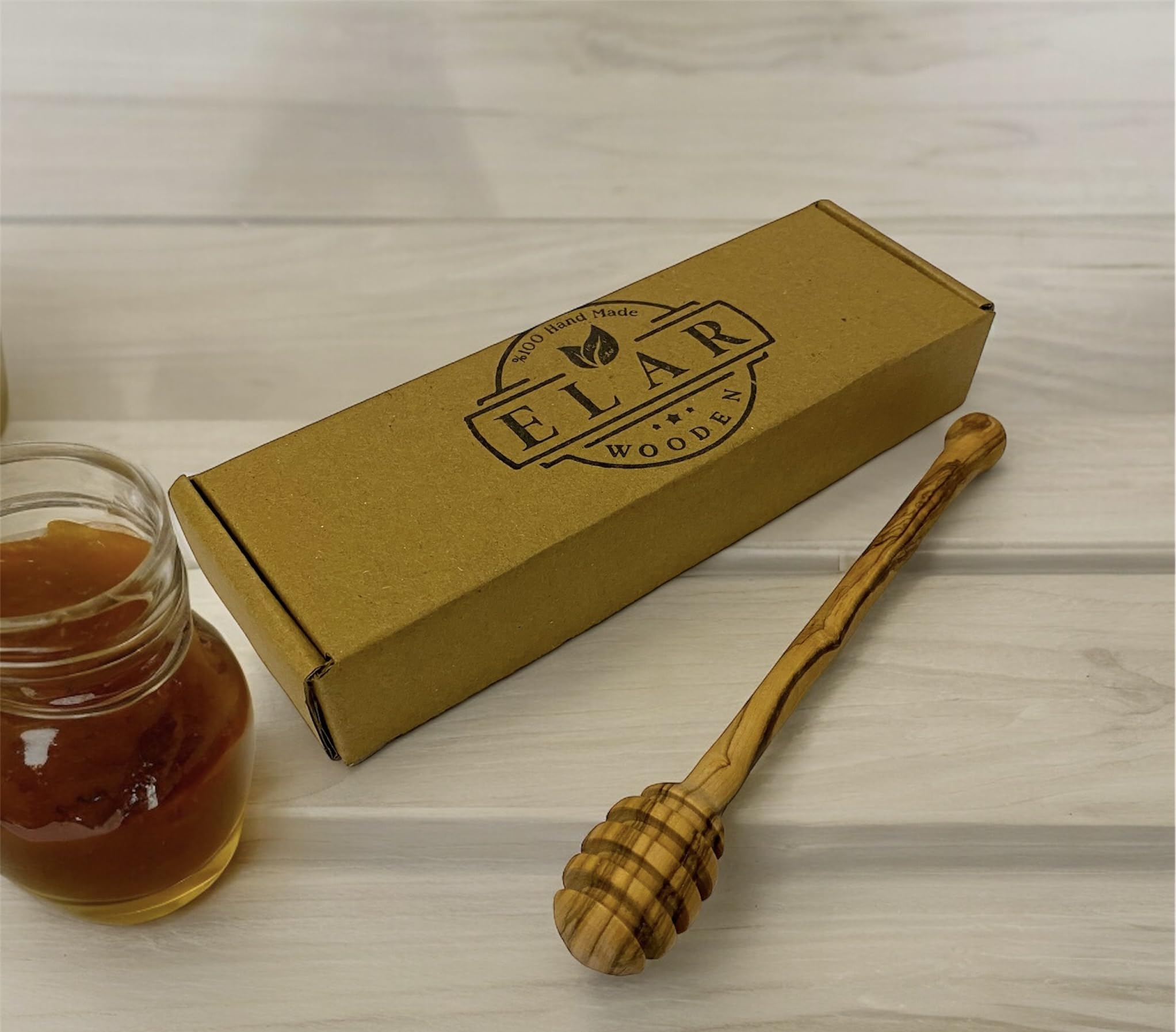 Handcrafted Olive Wood Honey Dipper - Unique Design, Eco-Friendly, Durable & Perfect for Drizzling Honey