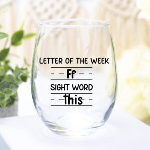 Sight Words 15 oz Wine Glass - Teacher Appreciation Gifts - Best New Teacher Gift Idea for Women, Funny Back to School Present from Students, Thank you Gifts for Coworker Retirement Birthday Christmas