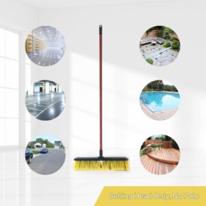 FRAXIR Push Broom Head Outdoor Large Stiff Bristle Broom Head - Excellent Cleaning Performance - Easy Installation Broom Head(18 inches)