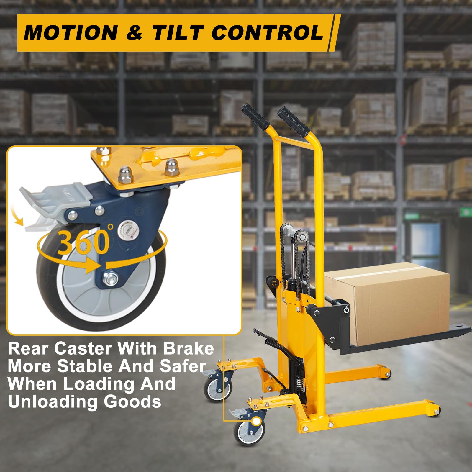 VisHomeYard Pallet Truck Trolley, Lift Table, 440 lbs 35.4“ Max Lift with 8” Wheels, Swivel Casters, Hand Forklift