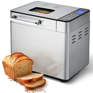 euhomy bread maker machine 2lb breadmaker with 13 programs for 3 loaf sizes & 3 crust colors, bread machine maker with fruit and nut dispenser, nonstick pan, dough maker ideal for gifts, gluten free