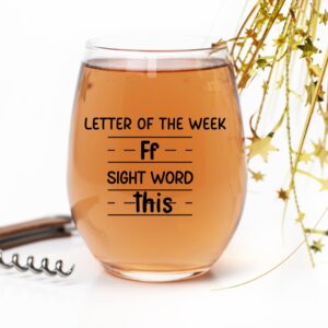 Sight Words 15 oz Wine Glass - Teacher Appreciation Gifts - Best New Teacher Gift Idea for Women, Funny Back to School Present from Students, Thank you Gifts for Coworker Retirement Birthday Christmas