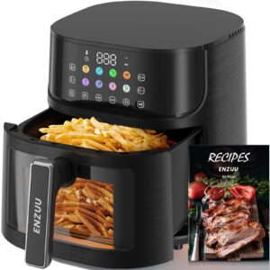 air fryer 11-in-1, large 5.8 qt airfryer with easy view windows, max 450℉ for crispy, 85% less oil, fast roast, preheat, shake, bake, frozen, non-stick basket for easy clean, with professional recipes