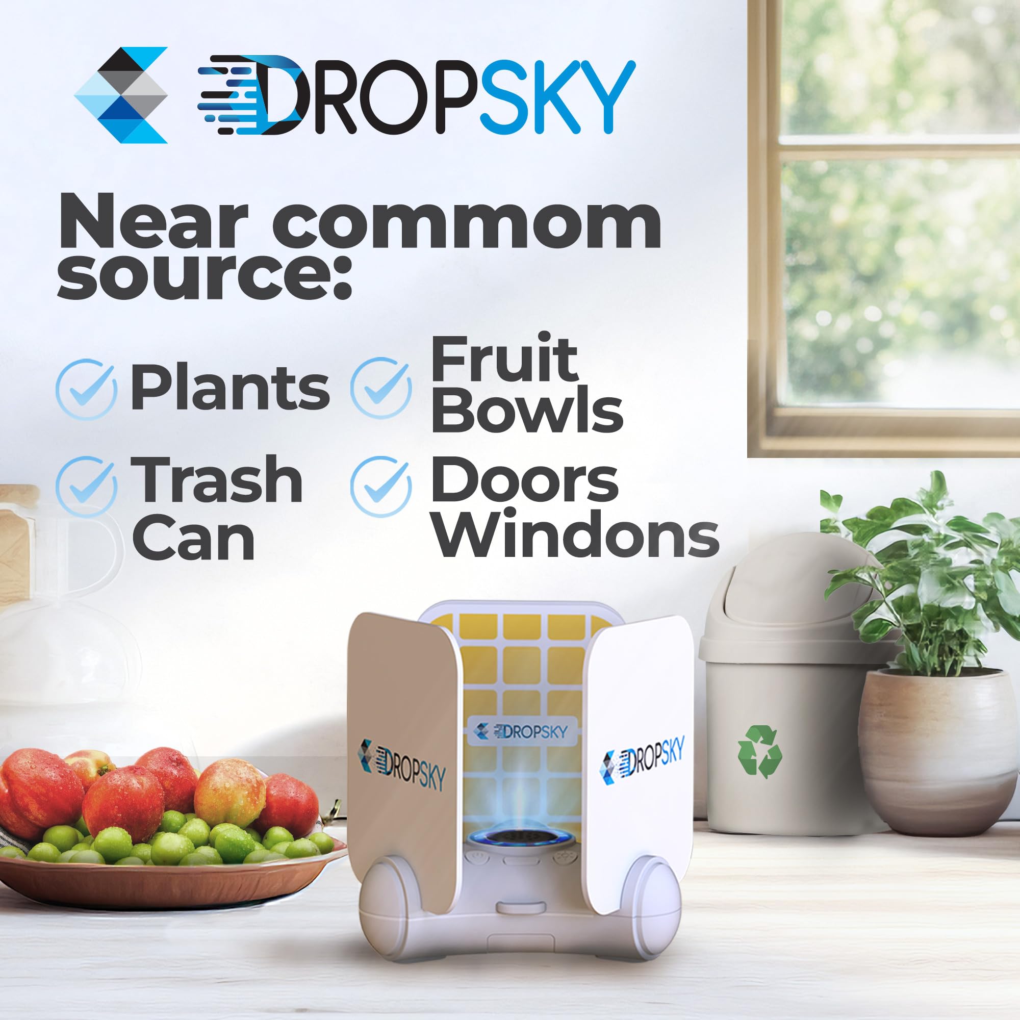 Dropsky 360 Portable Flying Insect Trap, Gnat Traps for House Indoor & Outdoor- Higher Coverage Blue Light Fly Trap- Get Rid of Flies- Safe for Pets & Kids- Fly Trap + 3 Glue Cards+ USB+Cable Charger​