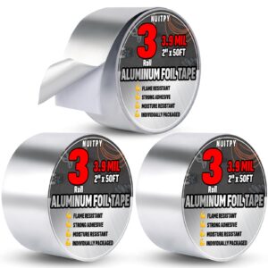 nuitpy 3 pack aluminum foil tape, 3.9 mil 2" x 150 feet total foil tape, silver high temperature tape, metal tape, seal hvac tape, insulation foil tape for ductwork, hvac, dryer vent, seal