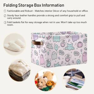 ZENWAWA Storage Cube Kawaii Halloween Print Collapsible Fabric, Large Foldable Open Organizer Bins Baskets with PU Handles 1 Pack