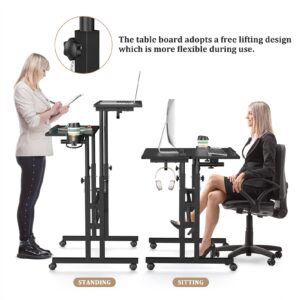 Small Standing Desk with Wheels, Stand Up Desk, Mobile Desk, Portable Standing Desk on Wheels, Standing Desk for Walking Pad, Rolling Desk Adjustable Height, Rolling Computer Desk, Tall Desk on Wheels