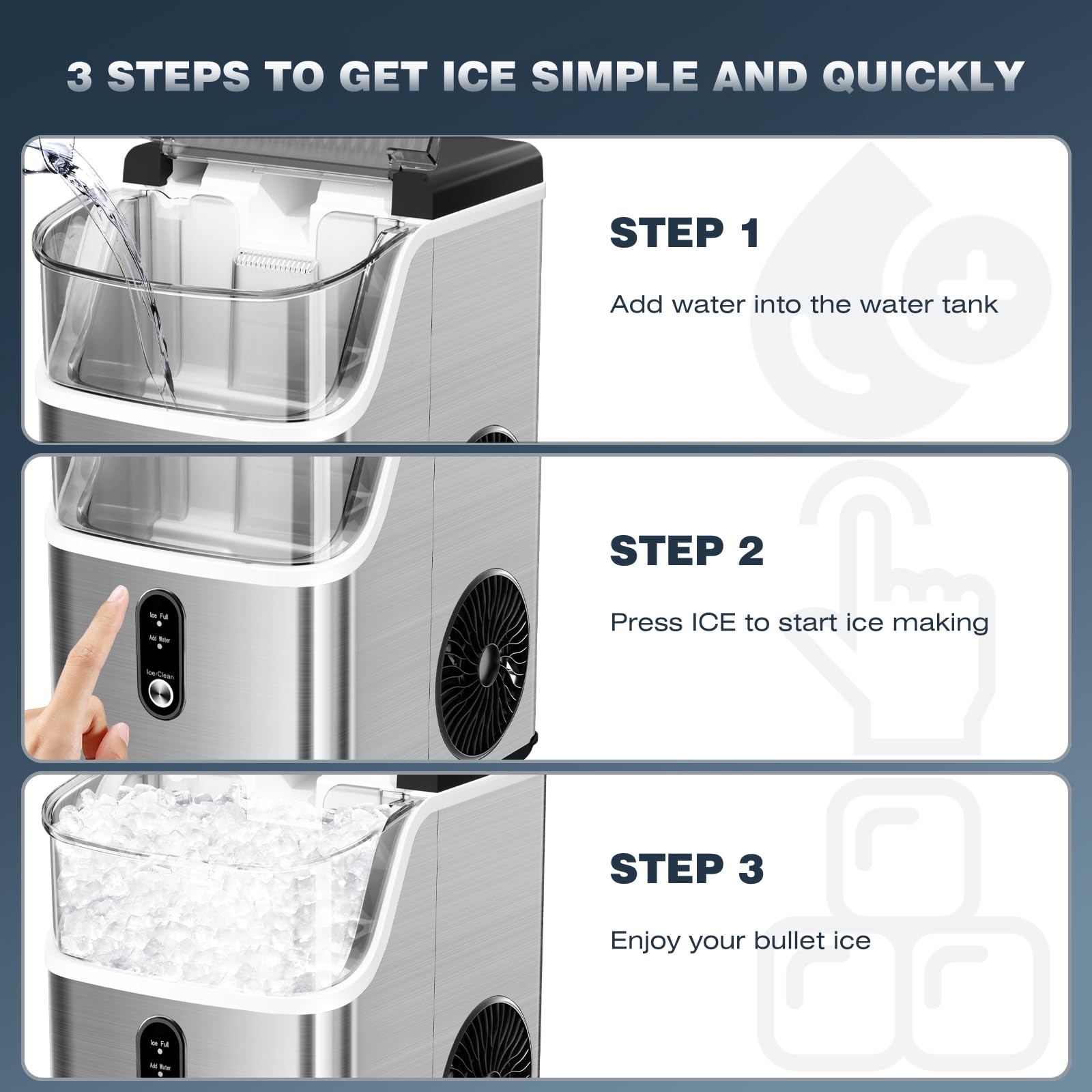 Nugget Ice Maker Countertop Up to 35lbs of Ice a Day,Self-Cleaning Nugget Ice Maker,Removable Ice Basket&Scoop for Home/Kitchen/Office/Party,Stainless Steel