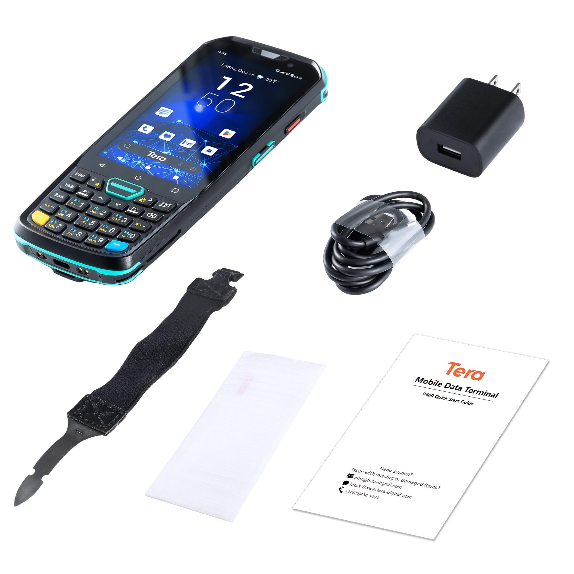 Tera Android 11 Barcode Scanner PDA: HS7 Scan Engine 26 Keys IP67 Rugged 4+64GB 5100 mAh Battery QC 3.0 Fast Charge 4” Touch Screen Mobile Terminal for Warehouse Inventory Scanner P400