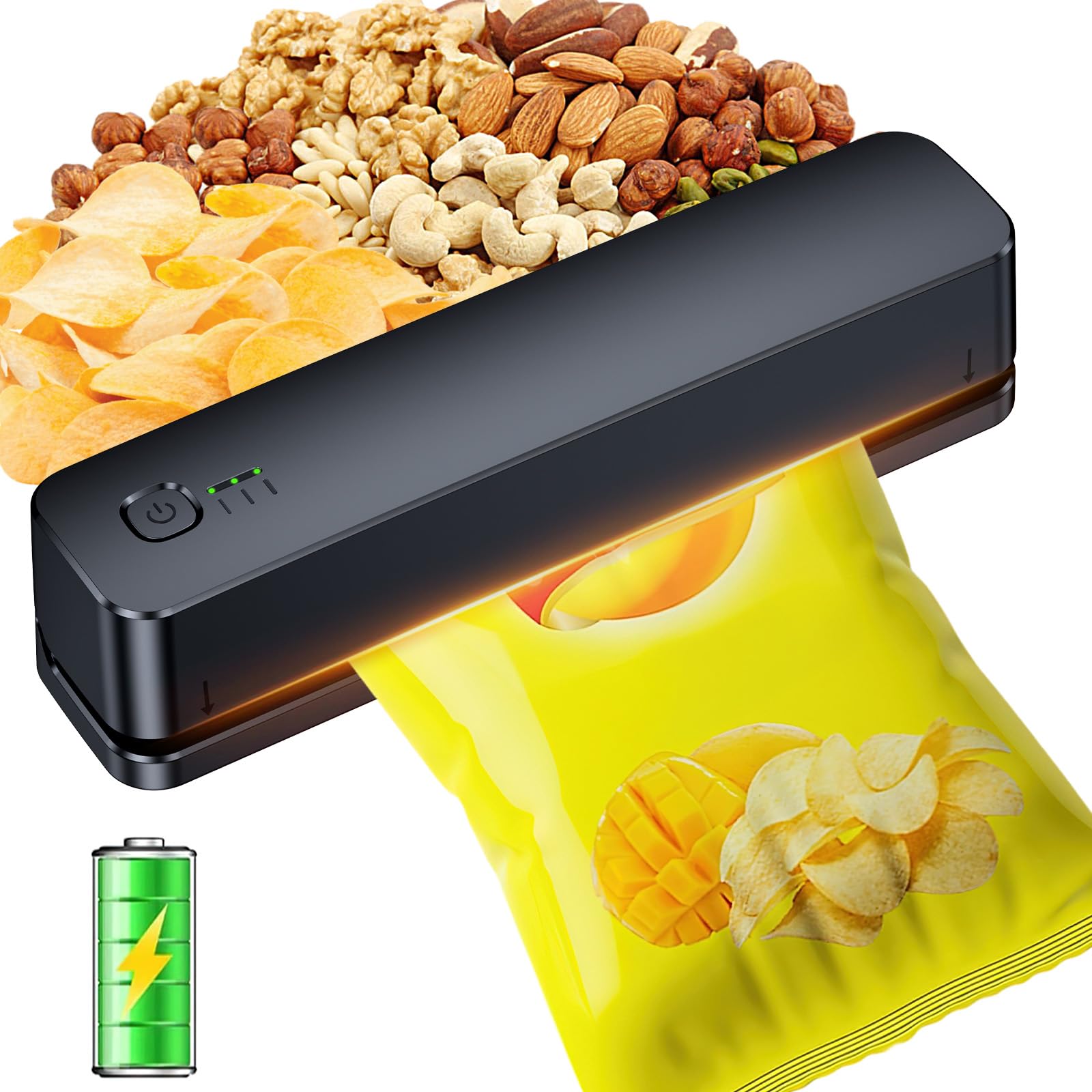 FEPPO Bag Sealer, 3000mAh Rechargeable Mini Bag Sealer with 6.2" Heating Strip, Chip Bag Sealer Heat Seal Portable 3 Adjustable Gears Quick Heat Sealer for Chips Snacks Candies Bags Food Storage