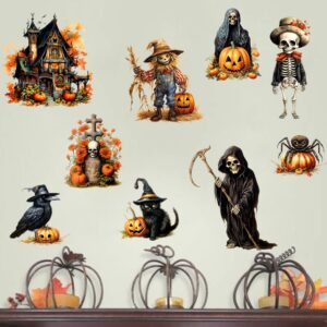 Mirabuy Halloween Wall Stickers Witch Bats Pumpkin Crow Spooky Castle Scarecrow Wall Decals for Halloween Decorations, MB-Halloween-Sticker-1