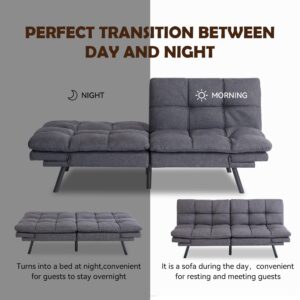 AMICLIBER Futon Sofa Bed, Grey Linen Memory Foam Futon Sleeper Sofa Loveseat Convertible Couch Bed for Small Compact Living Spaces,Apartment