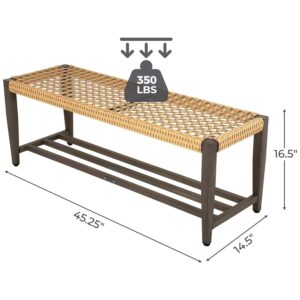 Grand patio Outdoor Wicker Bench with Storage 2-Seat Patio Bench for Garden Porch Living Room Bedroom