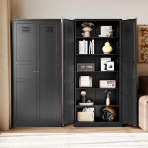 letaya black storage cabinet with adjustable shelves-metal home kitchen pantry cabinets with doors,organization locker for cupboard/bedroom/dining/living/bathroom/office/garage room