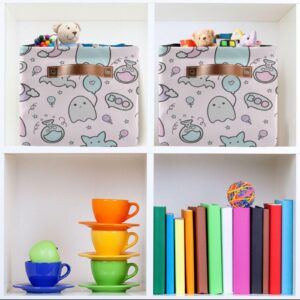 ZENWAWA Storage Cube Kawaii Halloween Print Collapsible Fabric, Large Foldable Open Organizer Bins Baskets with PU Handles 1 Pack