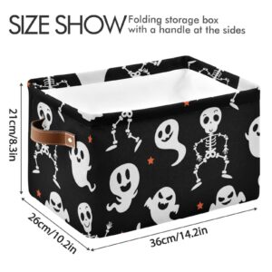 ZENWAWA Collapsible Fabric Storage Cube Ghost Skulls Print, Large Foldable Open Organizer Bins Baskets with PU Handles 1 Pack