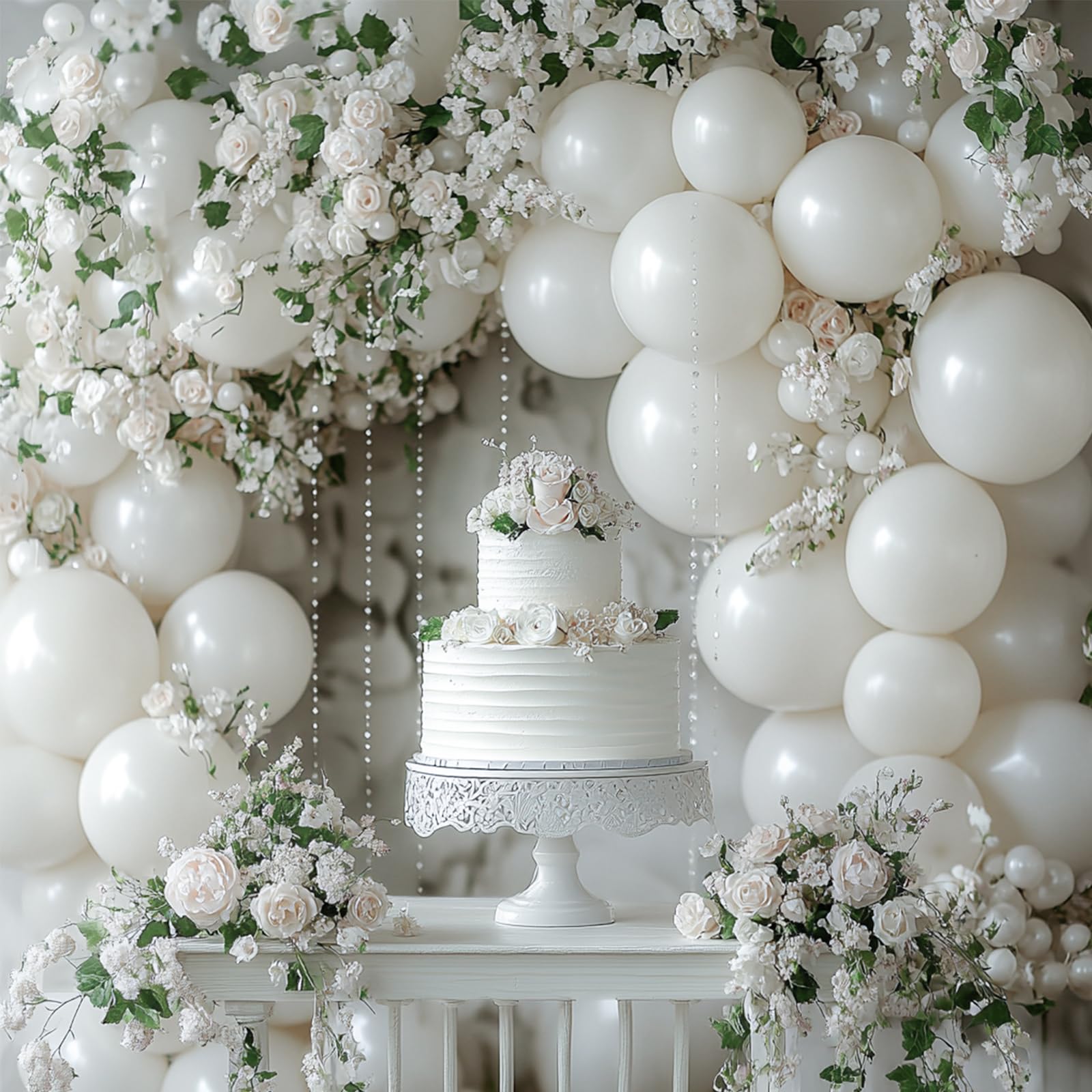 PartyWoo Pearl White Balloons 155 pcs White Balloons Pearl Balloons Different Sizes Pack of 18 12 10 5 Inch White Pearl Balloon Arch Kit Balloon Garland for Wedding Bridal Party Decorations White-Z30