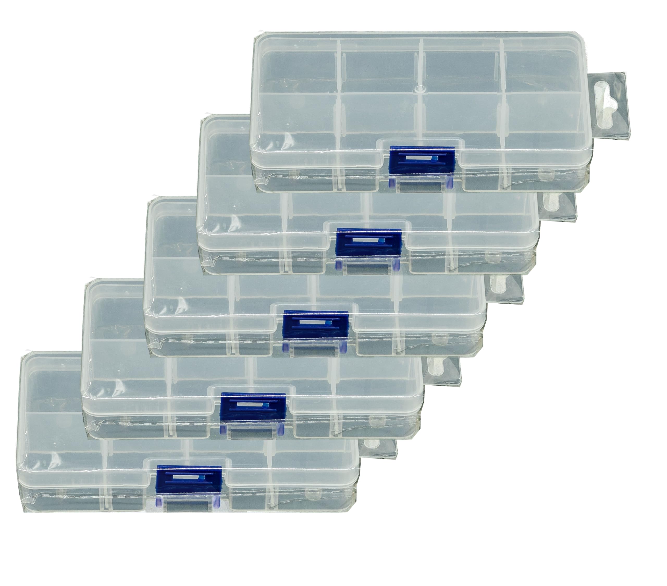 5-Pack Small Plastic Storage Box Case Container Snackle Box with 8 Grid Dividers 2.45" x 5.2" x .97" for Beads, Tackle Box, Fishing Hooks, Bobs, Buttons, Jewelry Grid Size: 1.25" x 1.2" Party Favors