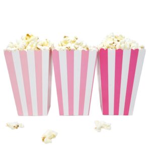 Chloe Elizabeth Mini Popcorn & Candy Favor Treat Boxes For Birthday, Bridal and Baby Shower - Assorted Striped Design - 36 Count (Pink Ombre Mix)